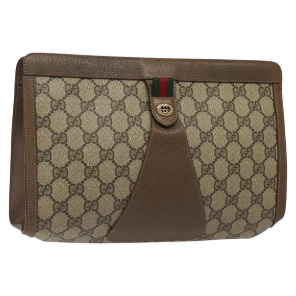 GUCCI GG Supreme Web Sherry Line Clutch Bag PVC Beige Red 89 01 033 Auth 120609 - Picture 1 of 16